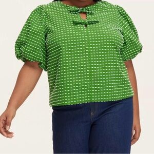 Kate Spade X Target Green Puff Sleeve Bow Women's Top